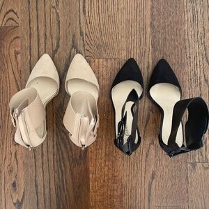 Lot of 2 Taupe Black Pointed Ankle Strap Heel Back Zip Closure Heels